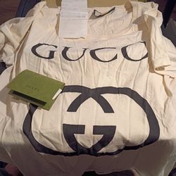 AUTHENTIC GUCCI CREAM T- SHIRT WITH INTER LOCKING G LOGO SIZE XL