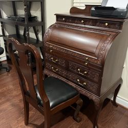 Pakistani Rosewood Roll-top Desk and Chair