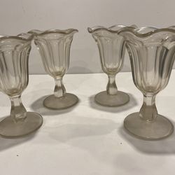4 Vintage Parfait Fountain Ribbed Tulip Glasses Ice Cream Sundae