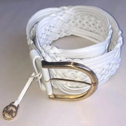 Michael Kors white Wide Woven Leather Belt
