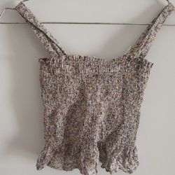 Floral smocked tube top from Uniqlo, size S