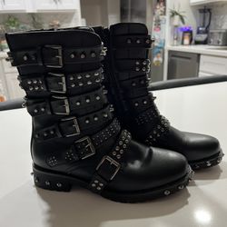 Pair Of Black Punk Inspired Gothic Studded Boots Brand Mn8 Size 3 =51/2 Us 