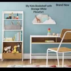 Brand New Bly Kid's Bookshelf With Storage White-Pilowfort
