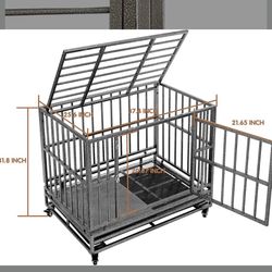 Heavy Duty Extra Large Dog Crate with Wheels - Indestructible 38/42/46 Inch Chew-Proof, Escape-Proof Kennel for High-Anxiety and Extra Large Dogs