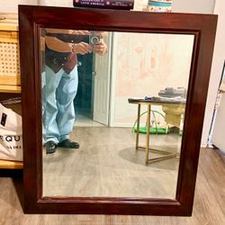 Cherry Wood Framed Rectangular Wall Mirror 33.5” x 29”