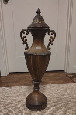 Tall 24" Decorative Floor Urn with Lid - Faux Bronze Trophy Vase - Tuscan / Mediterranean