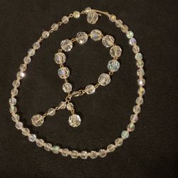 Vintage 15” Clear Rainbow Crystal Choker/necklace Set With Matching 6” Bracelet