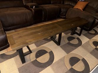 Two Wooden Dining Table Benches with Metal