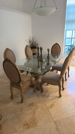 Glass Top Dining Table with 8 Chairs and matching Server