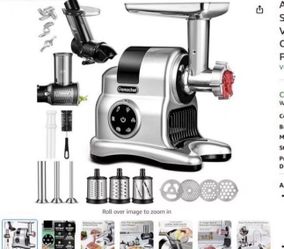Masticating Juicer Machines, AMZCHEF 5 in 1 Slow Cold Press Juicer with Slicer/Shredder Attachment, Juice and Vegetable Extractor with Meat Grinder, S