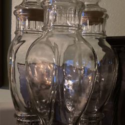 Vintage Glass Apothecary Jar Dakota Tiffin Clear Glass Medical Bottle Canister Pointy Knob Lid Mid Century container Set