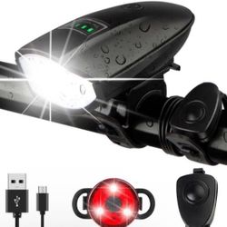 1 pack1400LM USB rechargeable bike headlight & tail light set w/ horn 3 Lighting Modes