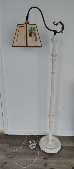 Antique 1920s Art Deco Bridge Floor Lamp Brass Iron Distressed Cream Finish 58"
