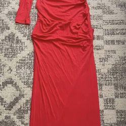 NWT Nicole Miller one shoulder maxi  dress with thigh slit in red size 10