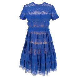 Elie Saab Electric Blue Lace Brocade Dress Sz 8 Prom