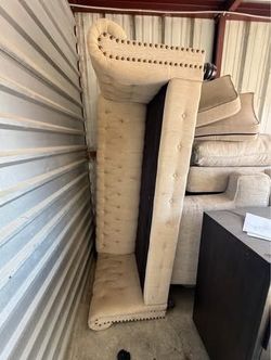 81-Inch Beige Tufted Sofa with Nailhead Trim