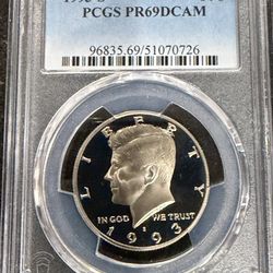 1993 S Gem Proof Kennedy Half Dollar Graded By PCGS At PR69 Deep cameo 1-4