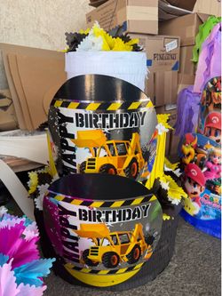 Construction happy birthday three tier pinata with balls