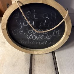 Hanging Decorative wooden chalk board.
