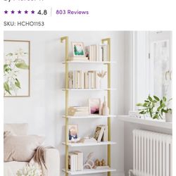 5 Shelf Bookcase! White and Gold 