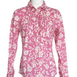 Charter Club Women’s Pink Floral Print Long Sleeve Button-Up Blouse Size 4