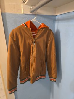 Tan Jacket with Orange Hood