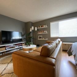 Brown Tan Faux Leather Couch