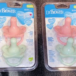 2 SETS/;: 0-6 Months Babygirl Dr Browns Pink & Mint Green 2 Pk Of Happy Paci Sets