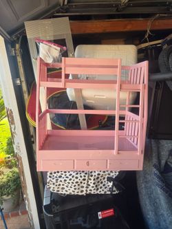 Pink Wood Twin Bunk Bed with Drawers kids toy