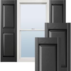 14 3/4"W x 55"H Lifetime Vinyl, Standard Two Equal Panels, Raised Panel Shutters, w/Installation Shutter-Lok's & Matching Screws (Per Pair), Black 