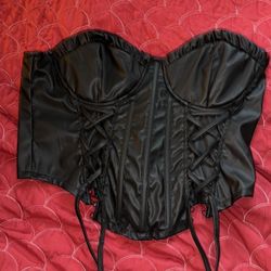 Black Lace Up Pu Corset