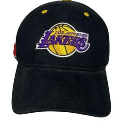 Vintage Los Angeles Lakers Hat Cap Black Hoop Loop Strap Back Logo NBA New
