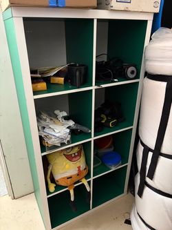 White and Green Cube Storage Shelf Unit