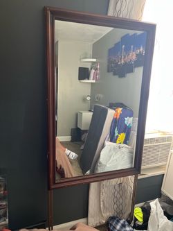 Large Wall Mirror with Dark Wood Frame