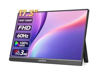 ARZOPA Portable Monitor of 17.3inch 1080P FHD 100% sRGB, IPS 16:9 Screen, Metal Body, with mini HDMI type-c, Speakers
