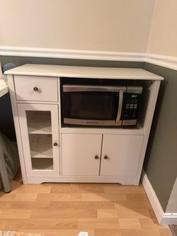 White/Ivory Microwave Cart with Storage Cabinet