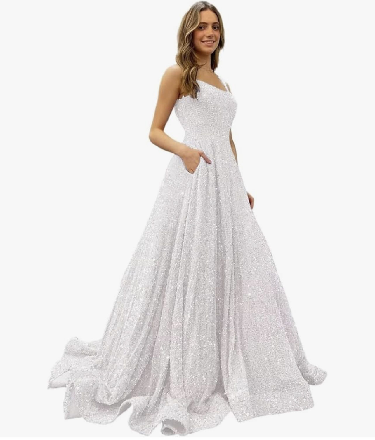 Sequins White Dress With Pockets!