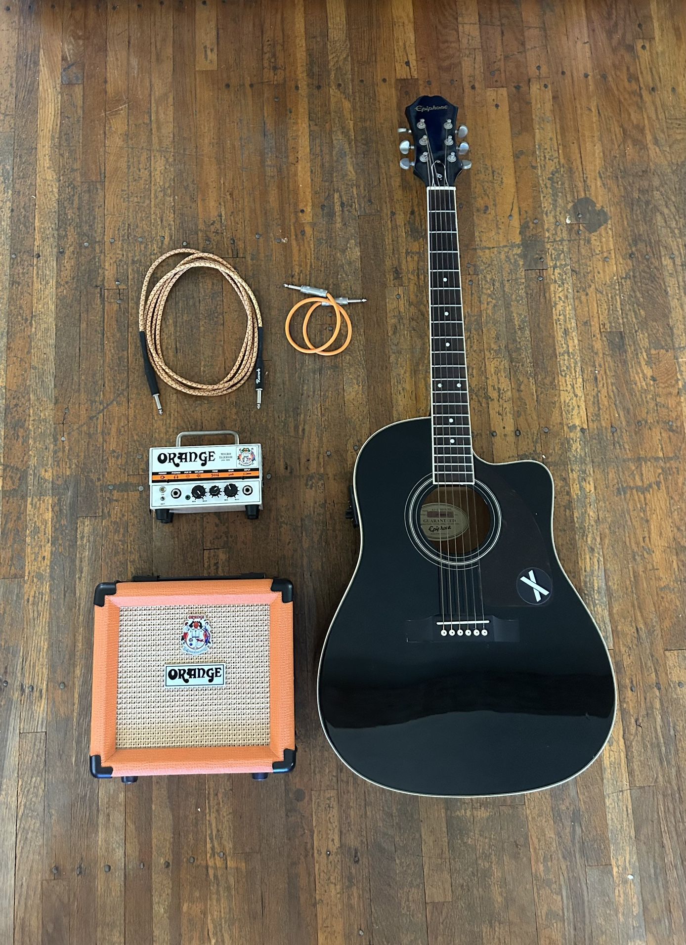 Epiphone Acoustic / Electric Guitar Set With Orange Amp & Cabinet