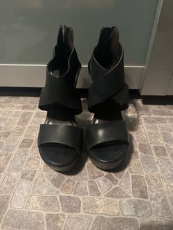 Black Wedge Criss Cross Sandals