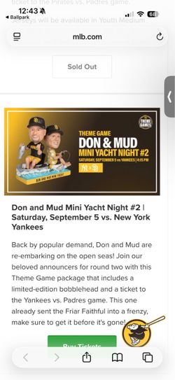 Padres vs Yankees 2 Tickets