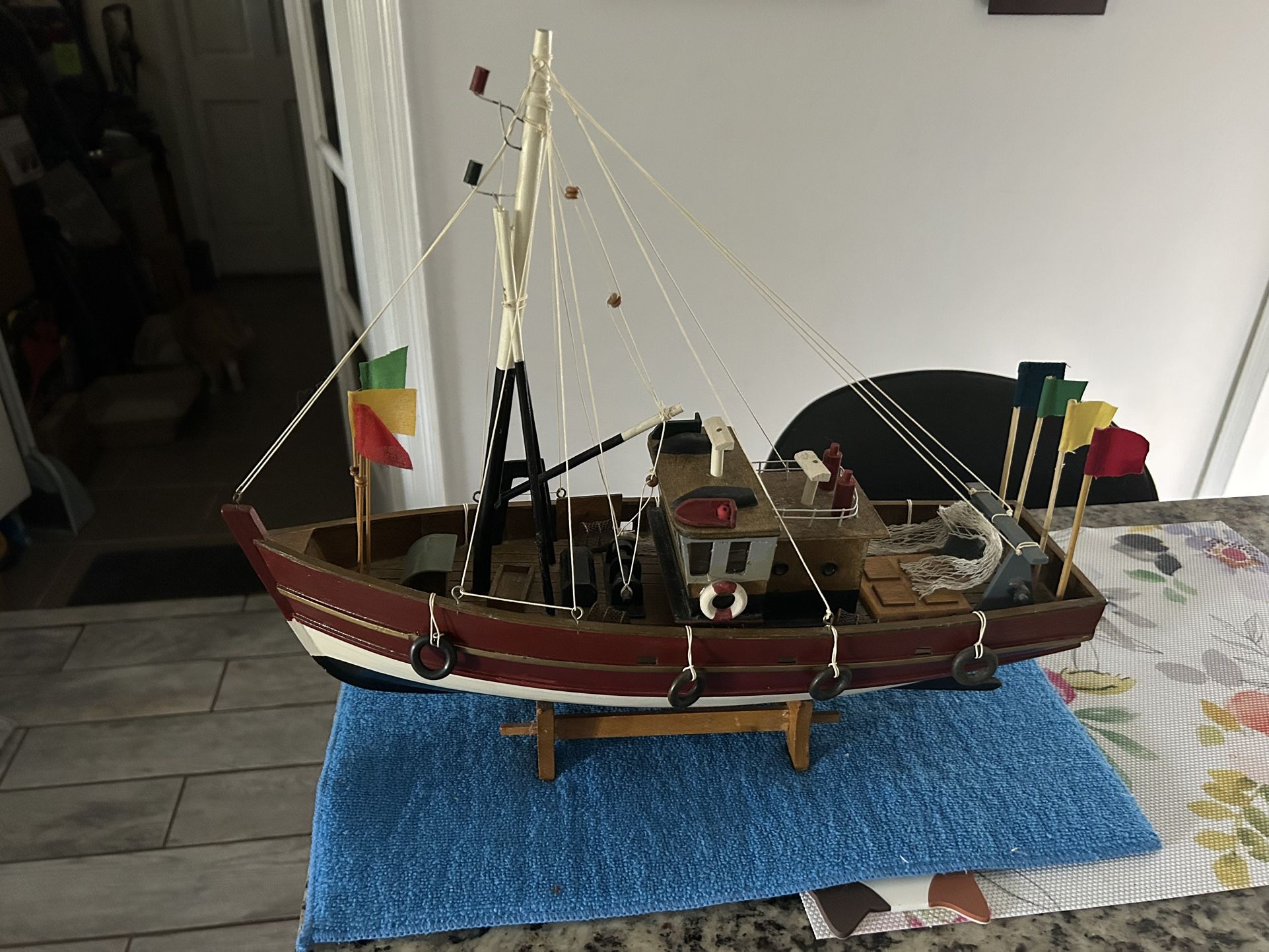 Vintage 6Wx15Hx19L Handcrafted Wooden Model Fishing Boat Ship Nautical Decor