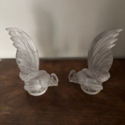 Two Lalique Crystal Roosters 