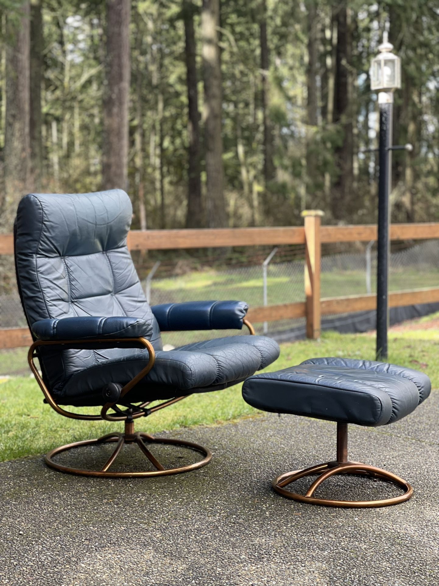 Vintage 1960s Ekornes Stressless Chair and Ottoman