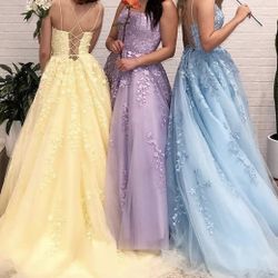 Yellow Long Tulle Prom Dress