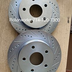 Dodge Ram 1500, 02-18 Front Drill Slot Rotors Ceramic Brake Pads