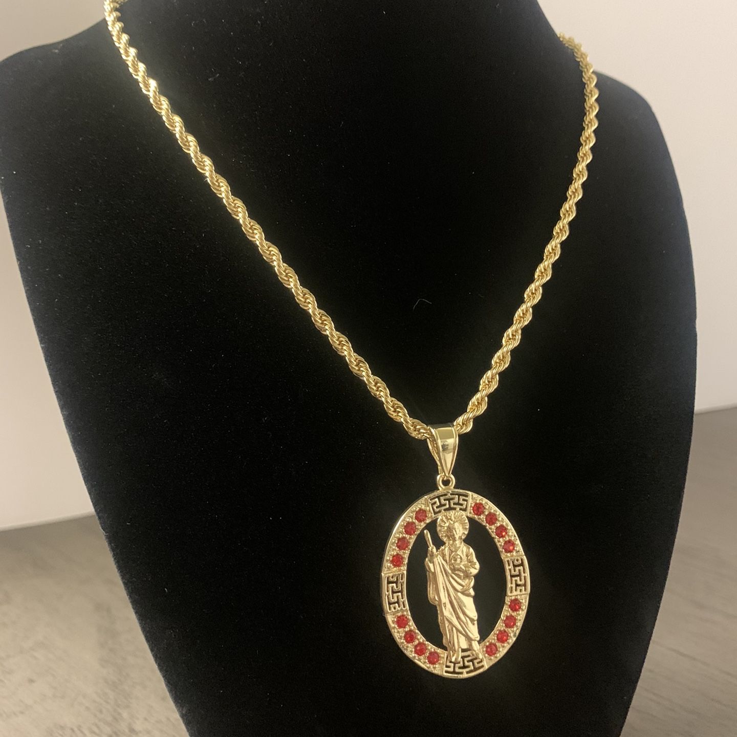 Rope Chain And Pendant Set 14k Gold Plated