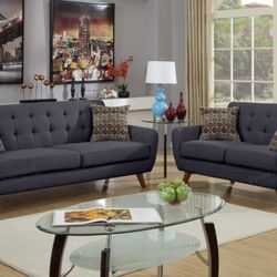 Brand New Ash Black Retro Style Sofa And Love Seat 
