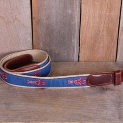 Preston Brand Preppy Navy Lobster Nautical Canvas Leather Brass Men's Belt Size 44