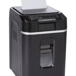 Amazon Basics 200-Sheet Auto Feed Cross Cut Paper Shredder with Pullout Basket, Black - NEW