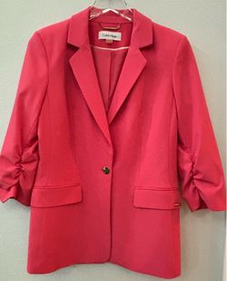 women’s Calvin Klein melon coral pink blazer with 3/4 ruched sleeves - size 6
